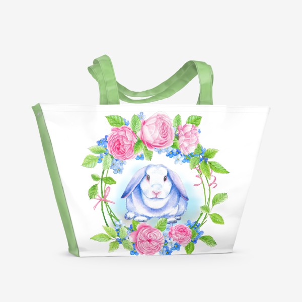 Пляжная сумка «Белый акварельный кролик»