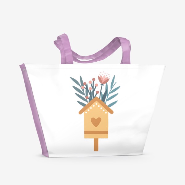 Пляжная сумка «Желтый скворечник и цветы»