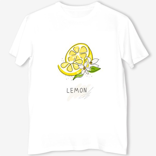 Футболка &laquo;«Рисованный лимон на белом фоне. Скетч. Свежие желтые плоды лимона, лайма.»&raquo;