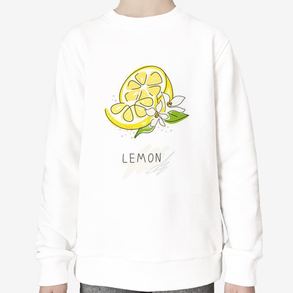 Свитшот &laquo;«Рисованный лимон на белом фоне. Скетч. Свежие желтые плоды лимона, лайма.»&raquo;