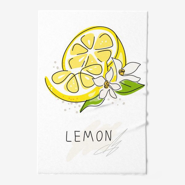 Полотенце ««Рисованный лимон на белом фоне. Скетч. Свежие желтые плоды лимона, лайма.»»