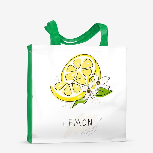 Сумка-шоппер &laquo;«Рисованный лимон на белом фоне. Скетч. Свежие желтые плоды лимона, лайма.»&raquo;