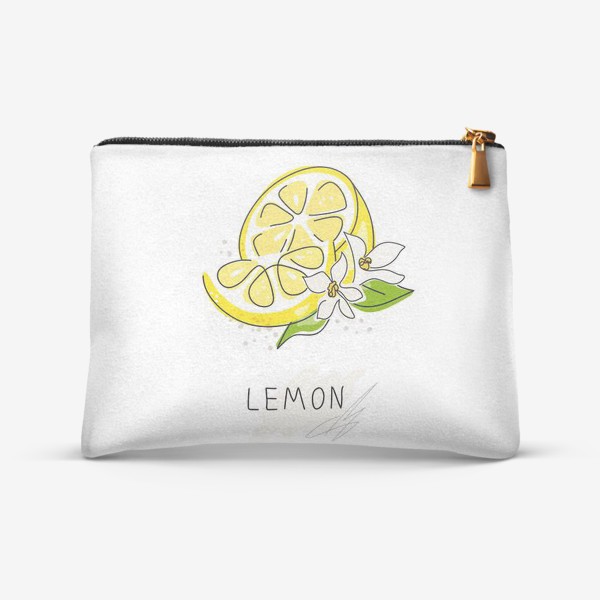 Косметичка &laquo;«Рисованный лимон на белом фоне. Скетч. Свежие желтые плоды лимона, лайма.»&raquo;