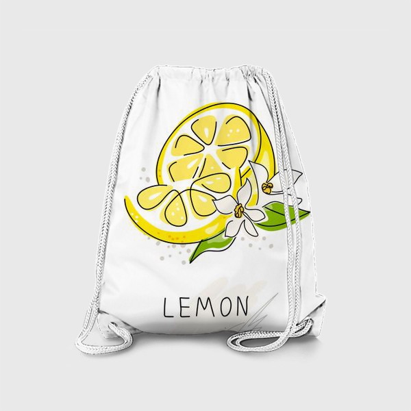 Рюкзак &laquo;«Рисованный лимон на белом фоне. Скетч. Свежие желтые плоды лимона, лайма.»&raquo;