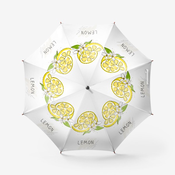 Зонт &laquo;«Рисованный лимон на белом фоне. Скетч. Свежие желтые плоды лимона, лайма.»&raquo;
