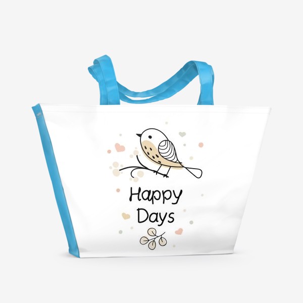 Пляжная сумка « «Маленькая птичка на веточке. Скетч. Стиль одна линия. Счастливые дни.»»