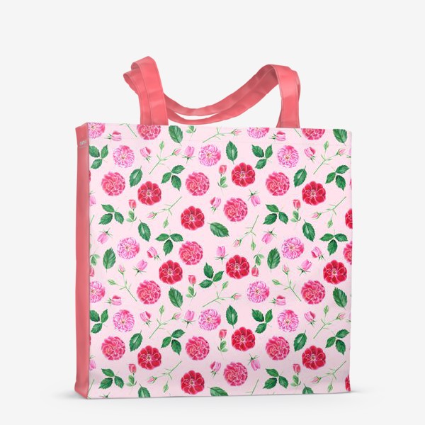 Сумка-шоппер «Паттерн с розами и пионами на розовом фоне »