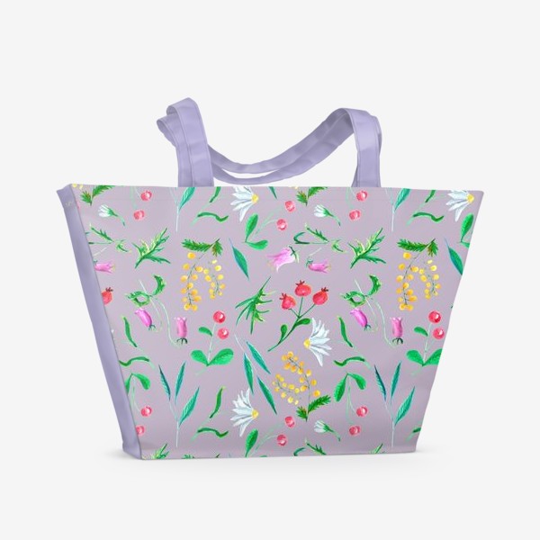 Пляжная сумка «Узор с дикими цветами и ягодами»