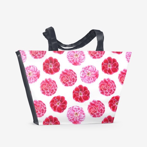 Пляжная сумка «Узор с дикими розами в розовых тонах»