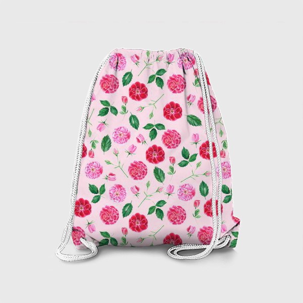 Рюкзак «Паттерн с розами и пионами на розовом фоне »