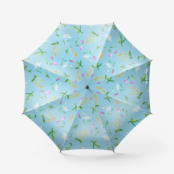 Зонт «Паттерн с ромашками, колокольчиками и мимозой»
