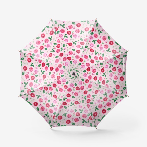 Зонт &laquo;Паттерн с розами и пионами на розовом фоне &raquo;