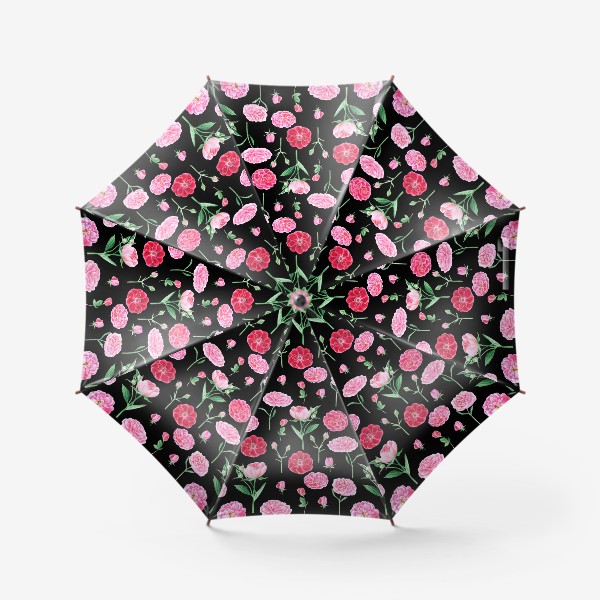 Зонт «Паттерн с розами и пионами на черном фоне »