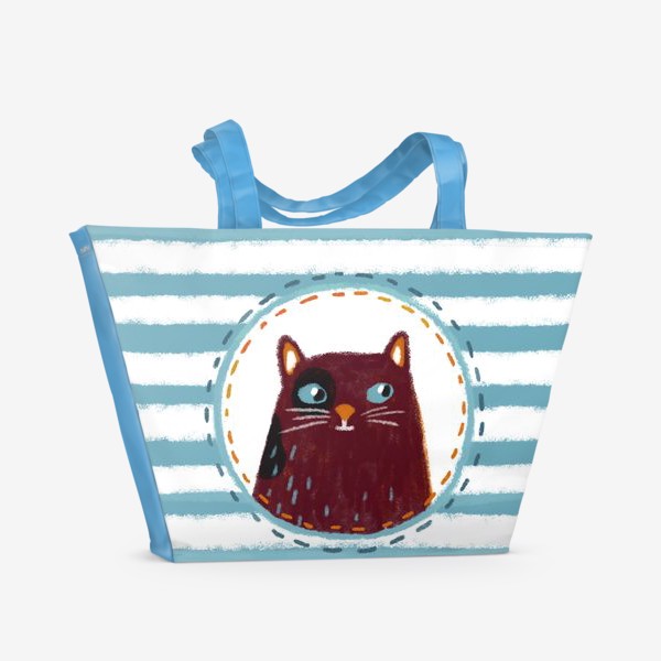 Пляжная сумка «Кот на полосатом фоне. Стилизация нашивки.»