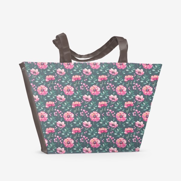 Пляжная сумка «Паттерн "Цветы и Ягоды"»