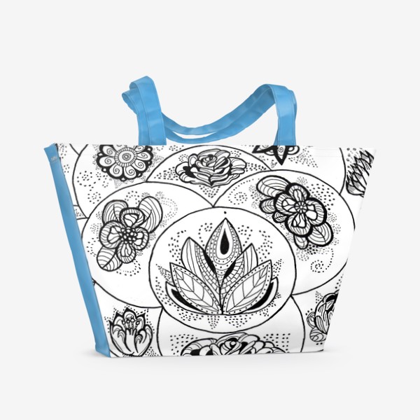 Пляжная сумка «Цветы в черно-белом»