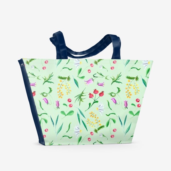 Пляжная сумка &laquo;Акварельный узор с полевыми цветами &raquo;