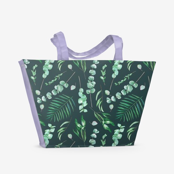 Пляжная сумка «Узор с летней зеленью на темном фоне»