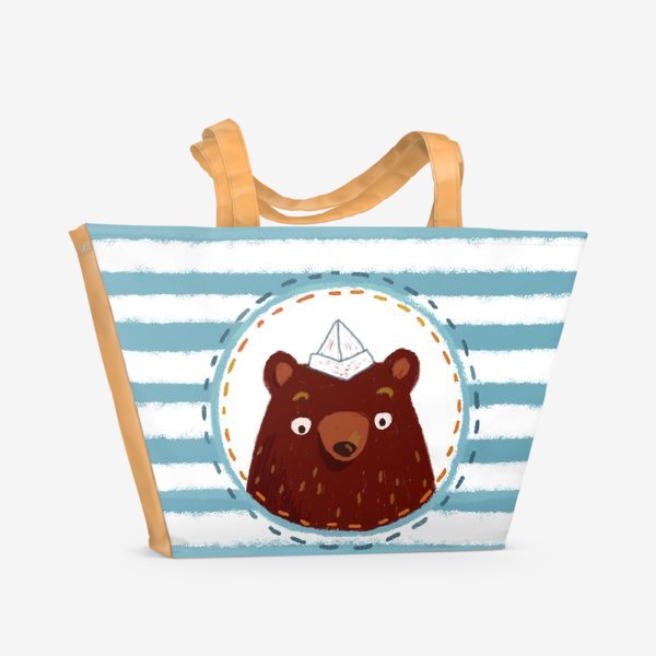 Пляжная сумка «Медведь на полосатом фоне»