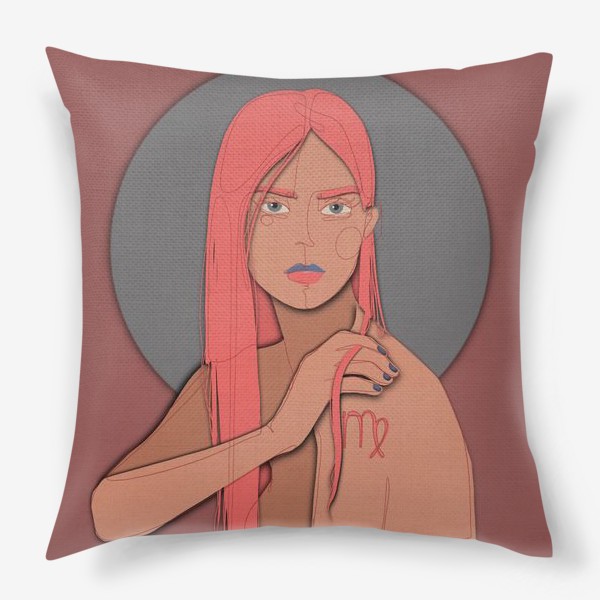 Подушка «Дева. Знак зодиака. Девушка. Розовые волосы»