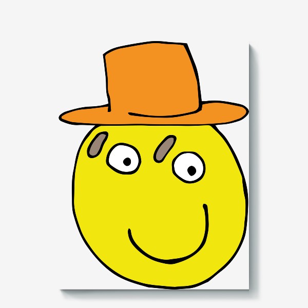 Холст «Смайлик в оранжевой шляпе улыбается»