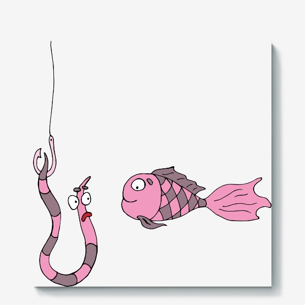 Холст «Розовая рыбка на рыбалке. »
