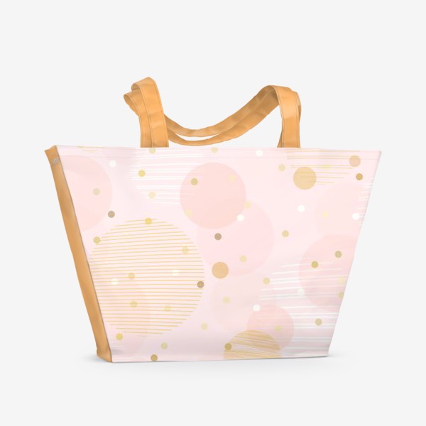 Пляжная сумка &laquo;Паттерн- Золотые и розовые круги&raquo;