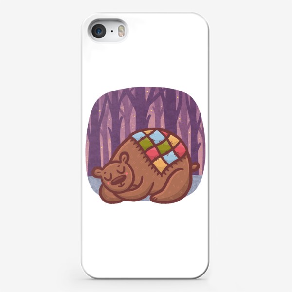 Чехол iPhone «Милый медведь спит в лесу под звёздами »