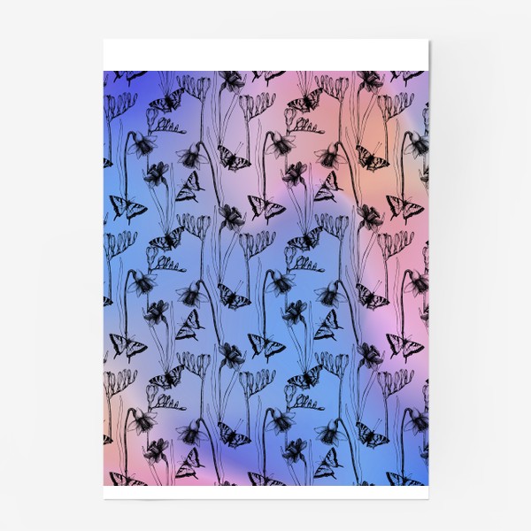 Постер «Нарциссы и бабочки на пастэльном розовом-голубом фоне»