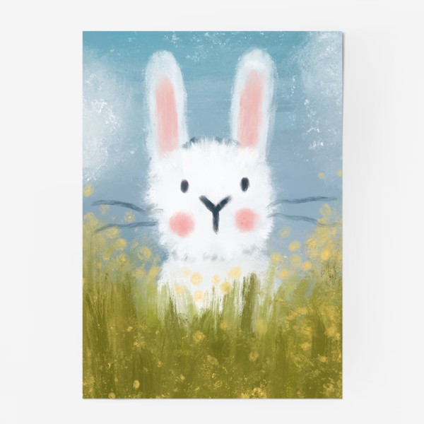 Постер «Милый зайчик в поле. Цветы, природа»