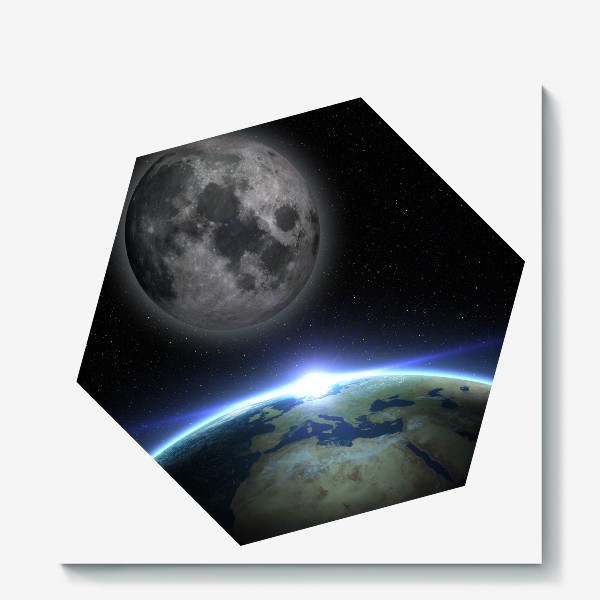 Холст «3D Земля и Луна в космосе»