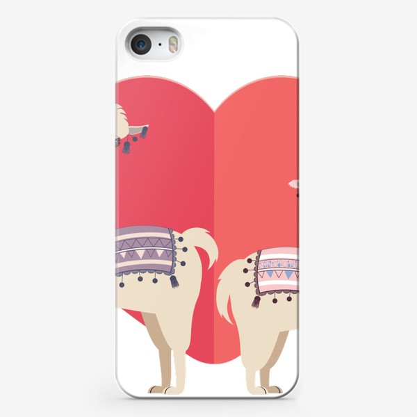 Чехол iPhone «Лама с Альпакой на фоне сердечка»