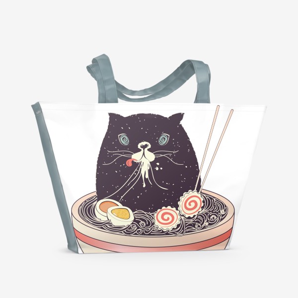 Пляжная сумка «Миска рамена и черная кошка»