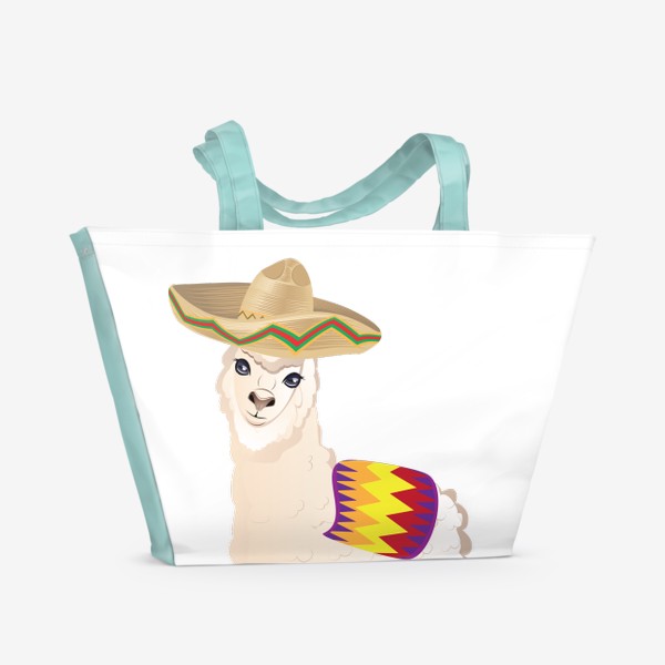 Пляжная сумка «Мультяшная альпака в сомбреро »