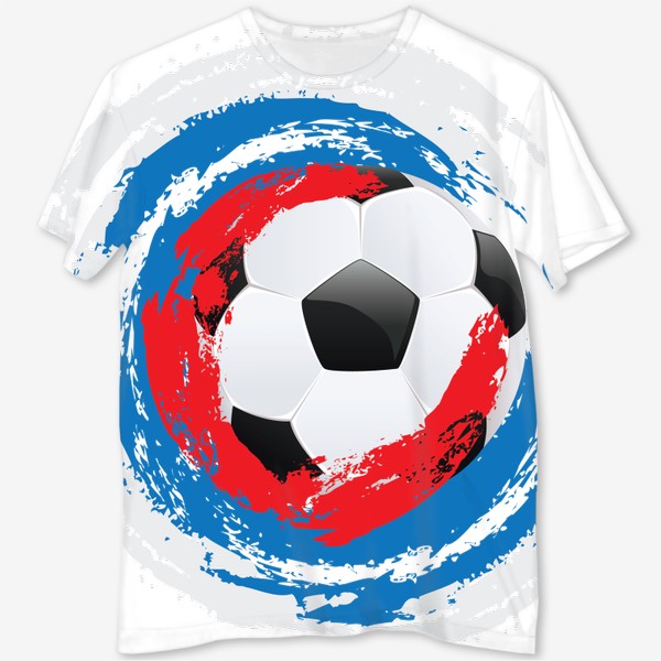 Футболка с полной запечаткой &laquo;Футбольный мяч и мазки кисти цветов российского флага&raquo;