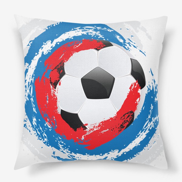 Подушка &laquo;Футбольный мяч и мазки кисти цветов российского флага&raquo;