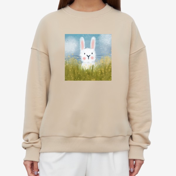 Свитшот «Милый зайчик в поле. Цветы, природа»