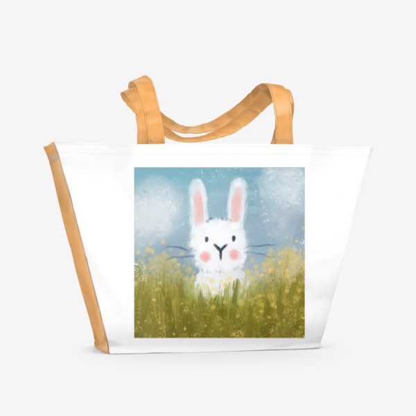 Пляжная сумка «Милый зайчик в поле. Цветы, природа»