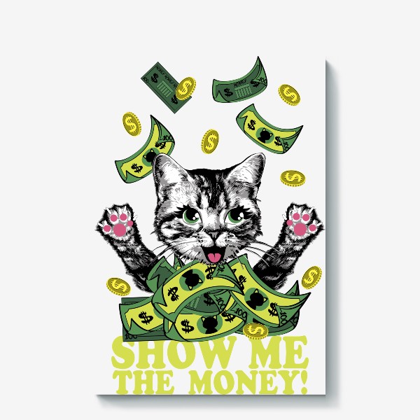 Холст «Котёнок и куча денег»