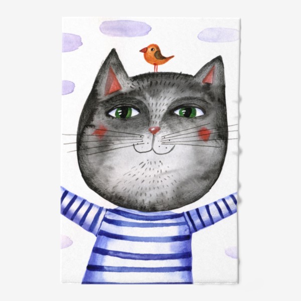 Полотенце «Кот с птицами»