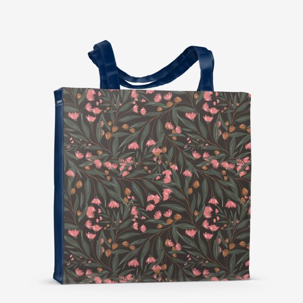 Сумка-шоппер «Тропические ветви эвкалипта с цветами на темном. Ботаника паттерн»