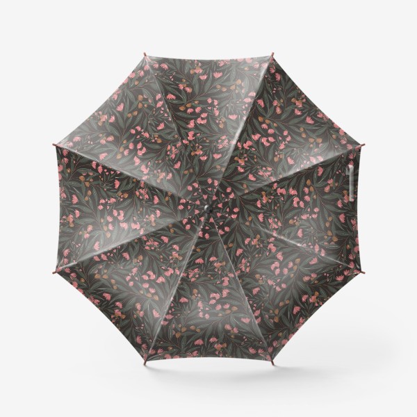 Зонт «Тропические ветви эвкалипта с цветами на темном. Ботаника паттерн»
