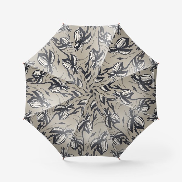 Зонт «Бутон цветка ирис. Контур и графика. Ботаника паттерн»