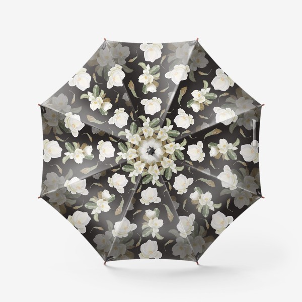 Зонт «Паттерн Белая магнолия на темном фоне»