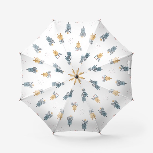 Зонт «Скворечники и цветы. Паттерн»