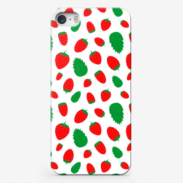 Чехол iPhone «Красная клубника с листьями»