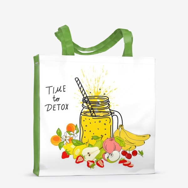 Сумка-шоппер &laquo;Смузи или детокс-коктейльный плакат. Набор нарисованных вручную ингредиентов для коктейля- фруктов, ягод. Здоровая еда. &raquo;