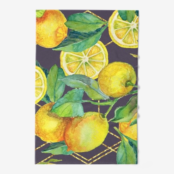 Полотенце «Лимоны на ветке с золотом»
