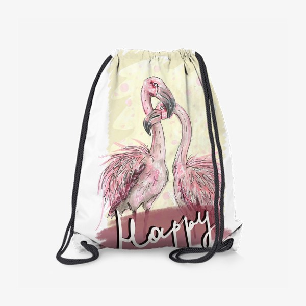 Рюкзак «Фламинго на желтом фоне с надписью »