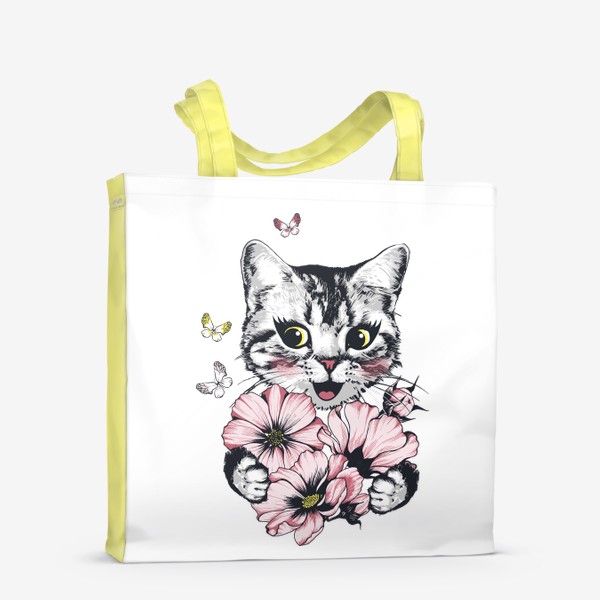 Сумка-шоппер «котенок с букетом цветов»